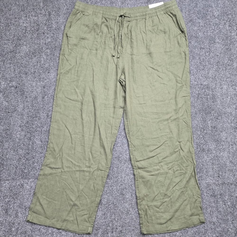 Serra Womens Size XL W38 Olive Green Linen Blend Drawstring Wide Leg Pants NEW